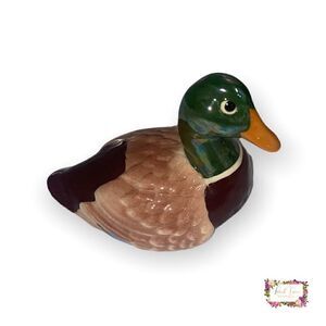 Vintage Miniature Ceramic Porcelain Hand Painted Mallard Duck Figurine